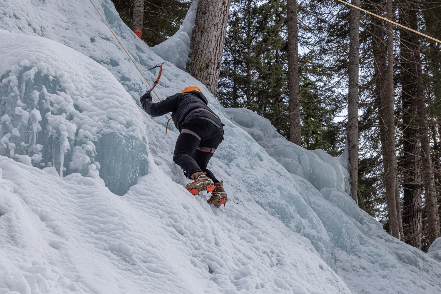 Almost at the top of the ice wall.